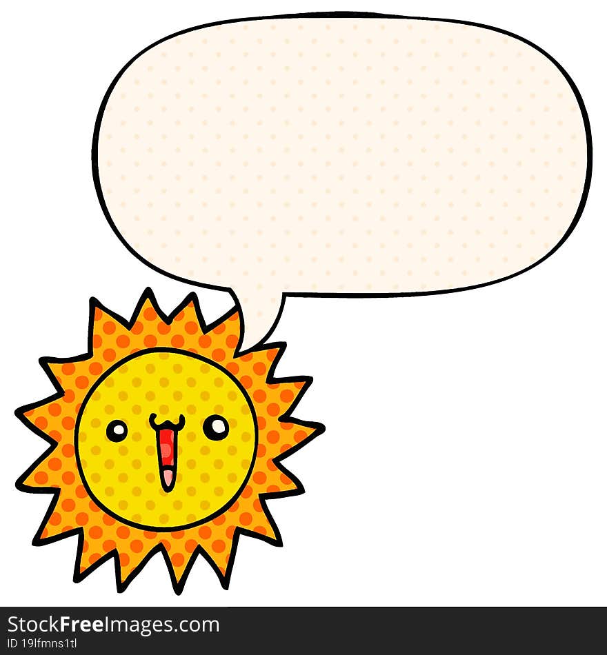 Cartoon Sun And Speech Bubble In Comic Book Style