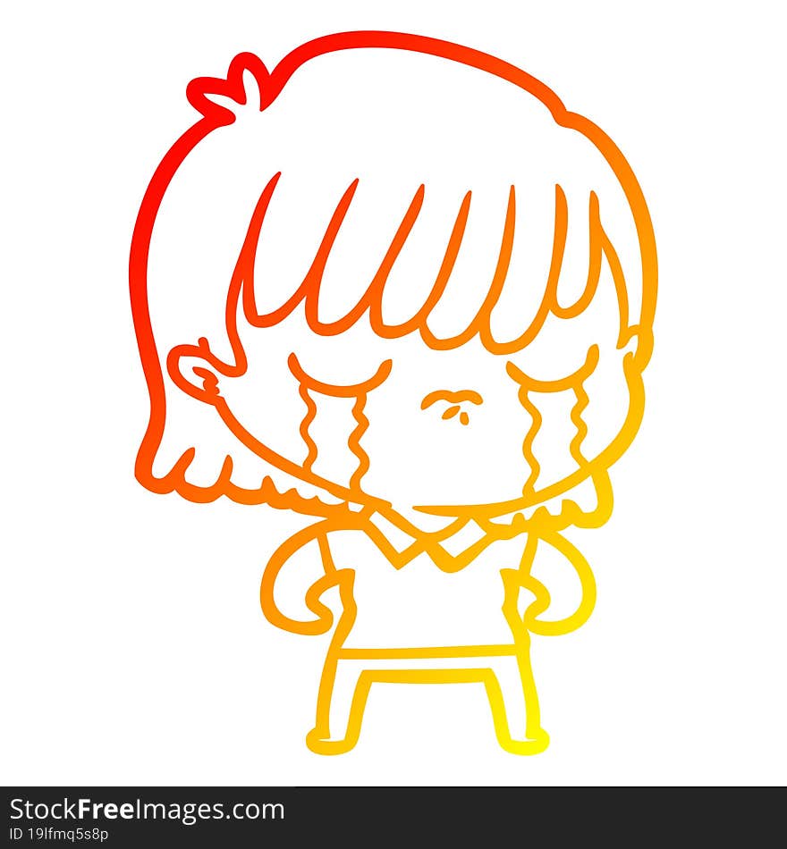 warm gradient line drawing cartoon woman crying