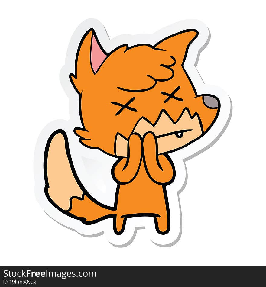 sticker of a cartoon dead fox