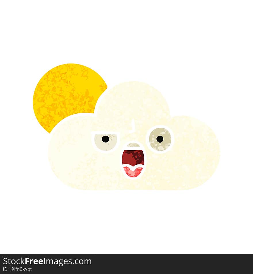 retro illustration style cartoon of a sun and cloud