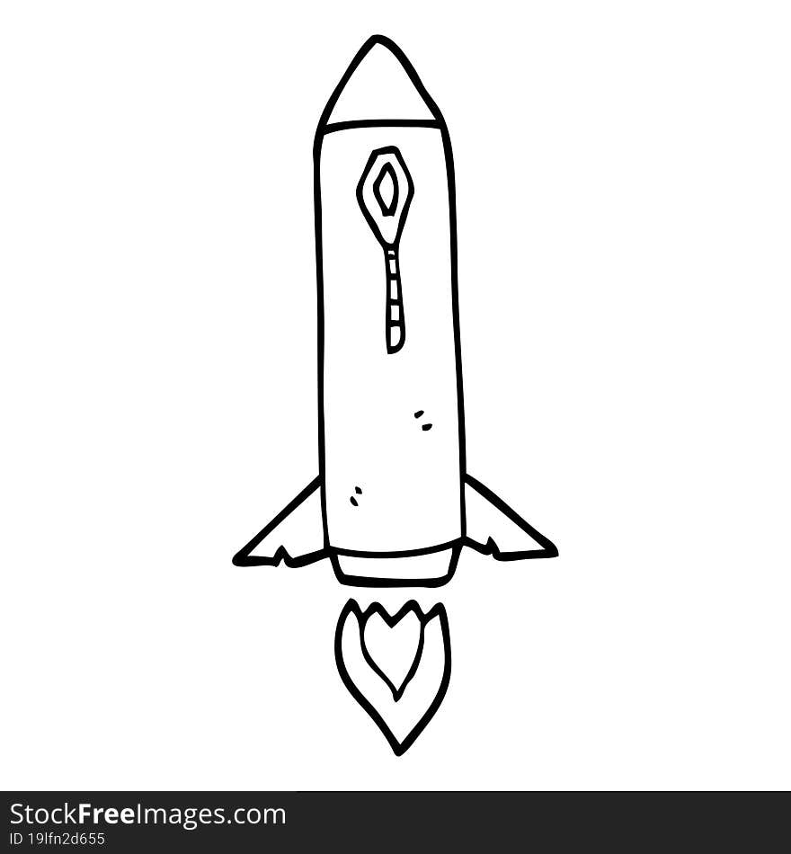 line drawing cartoon space rocket