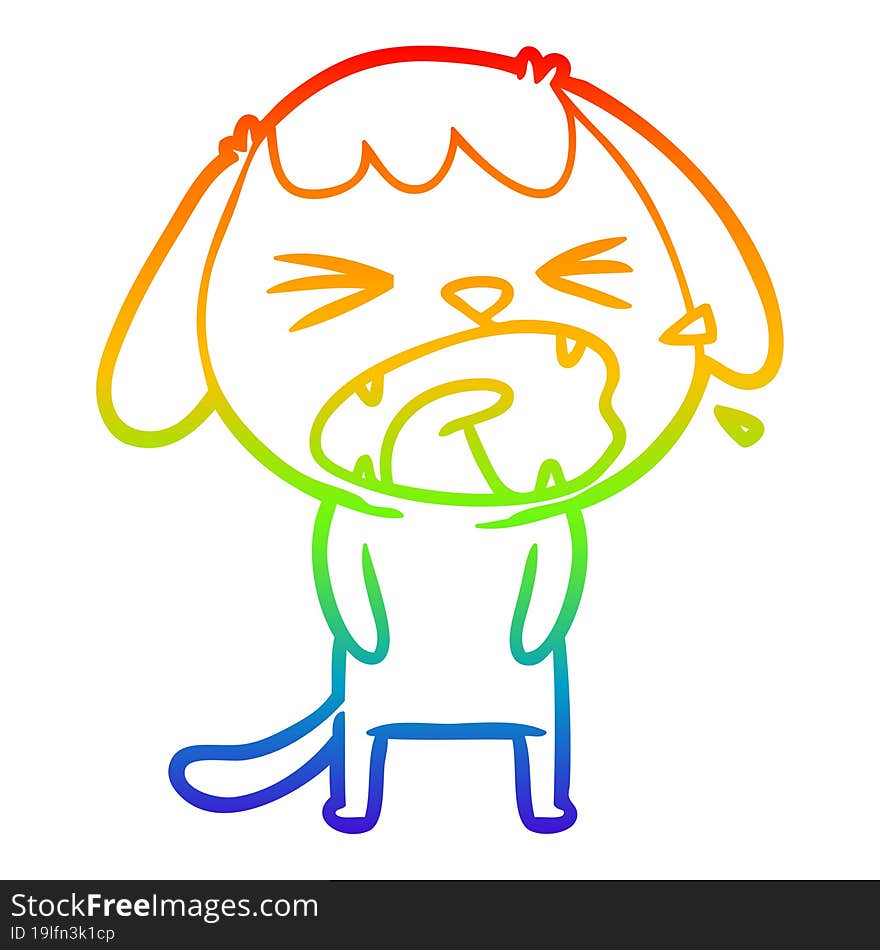 rainbow gradient line drawing of a cute cartoon dog