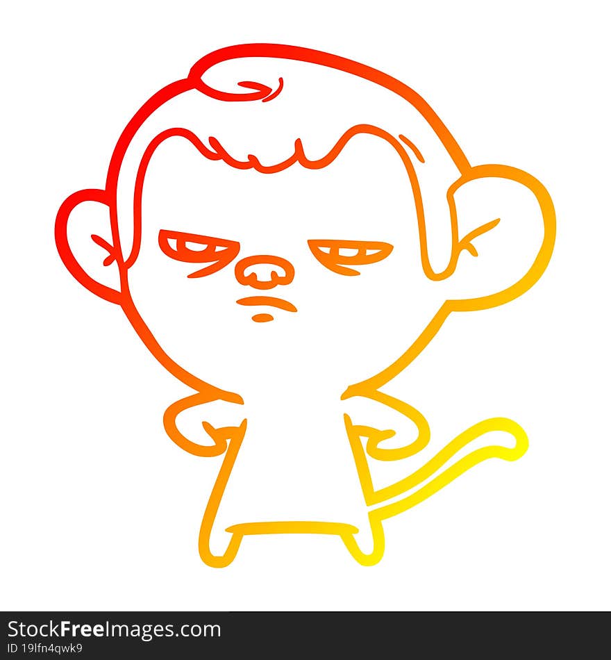 warm gradient line drawing of a cartoon monkey