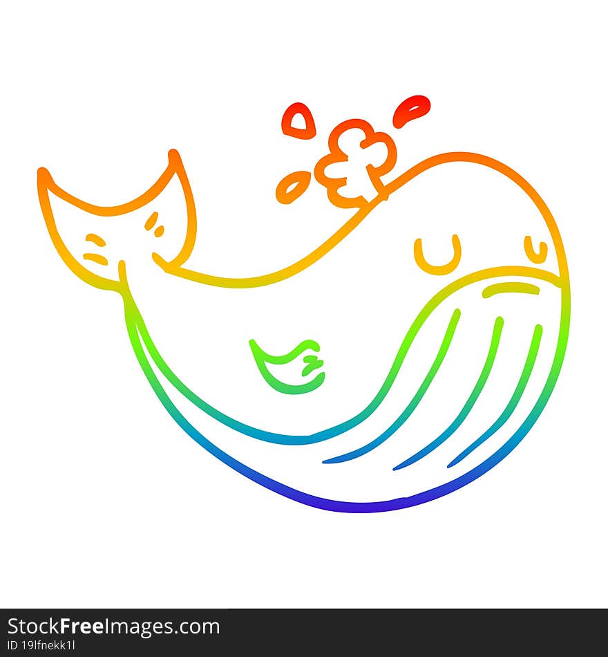 rainbow gradient line drawing of a cartoon sea whale