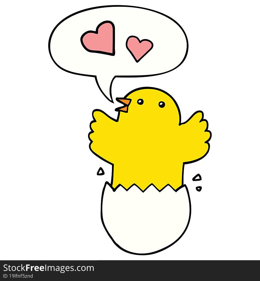 cute hatching chick cartoon and speech bubble