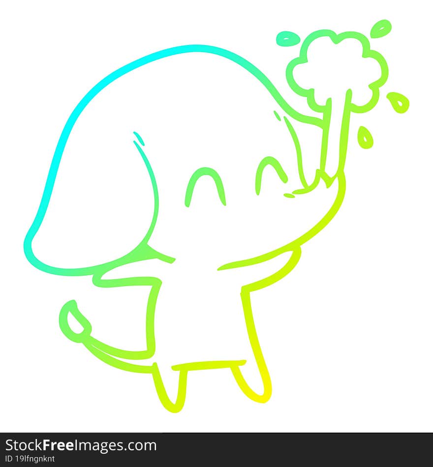 cold gradient line drawing cute cartoon elephant spouting water