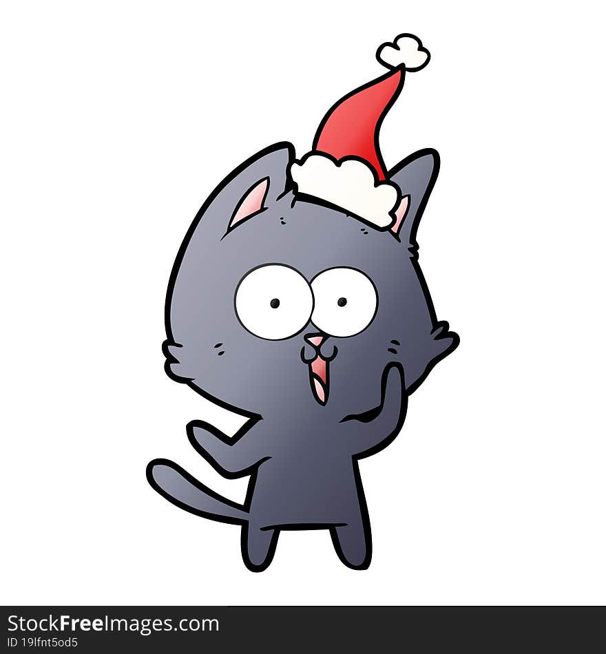 funny gradient cartoon of a cat wearing santa hat