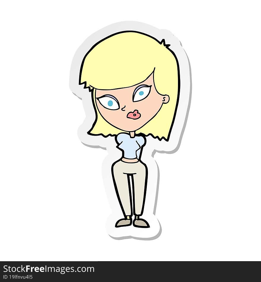 sticker of a cartoon confused woman