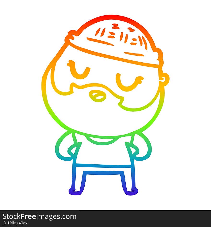 Rainbow Gradient Line Drawing Cute Cartoon Man With Beard