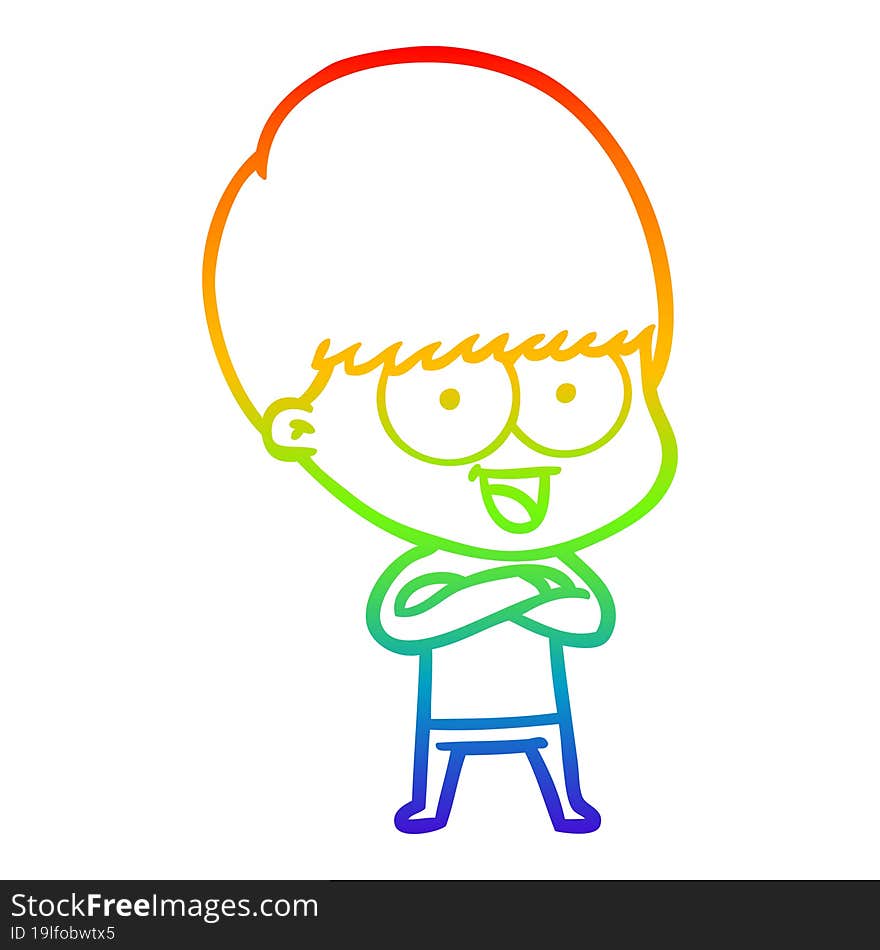 Rainbow Gradient Line Drawing Happy Cartoon Boy