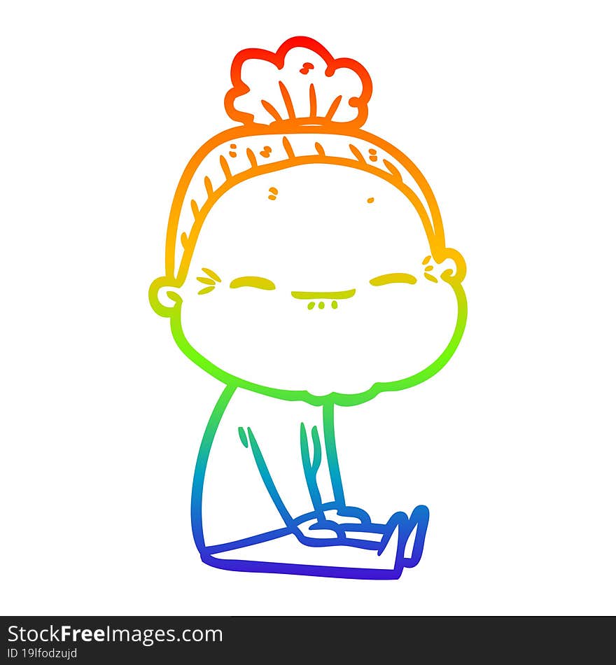 rainbow gradient line drawing cartoon peaceful old woman