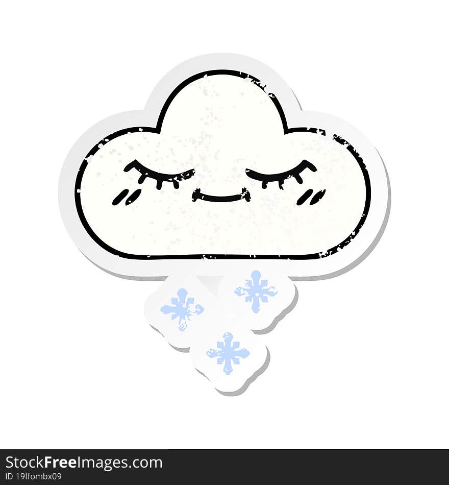 Distressed Sticker Of A Cute Cartoon Snow Cloud