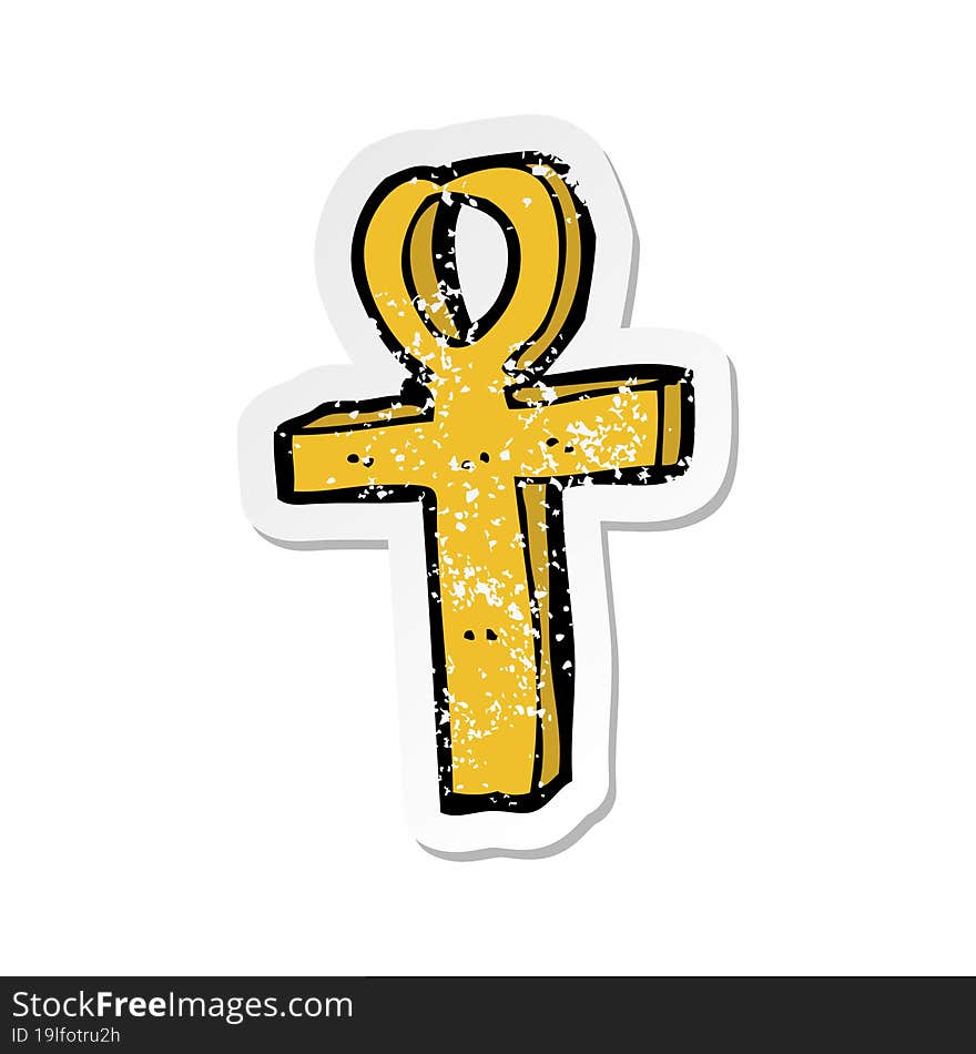 retro distressed sticker of a cartoon ankh symbol