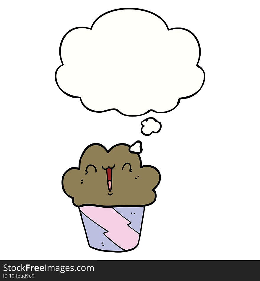 cartoon cupcake with face and thought bubble