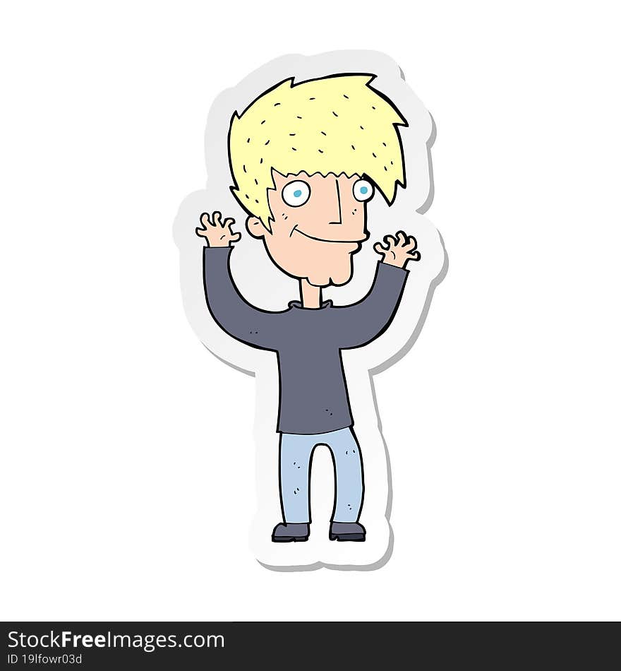 sticker of a cartoon man waving arms