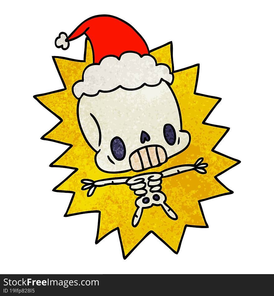 hand drawn christmas textured cartoon of kawaii skeleton