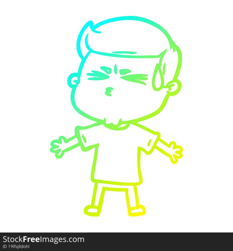 cold gradient line drawing cartoon man sweating