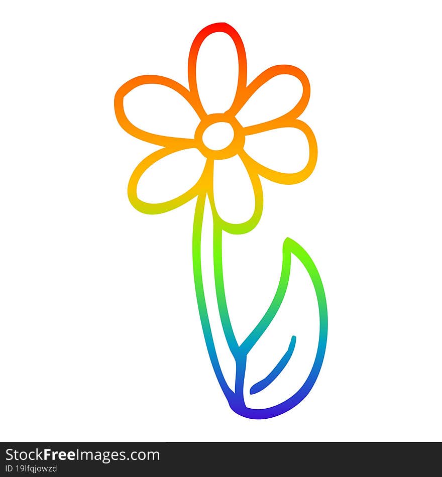 rainbow gradient line drawing of a cartoon spring flower