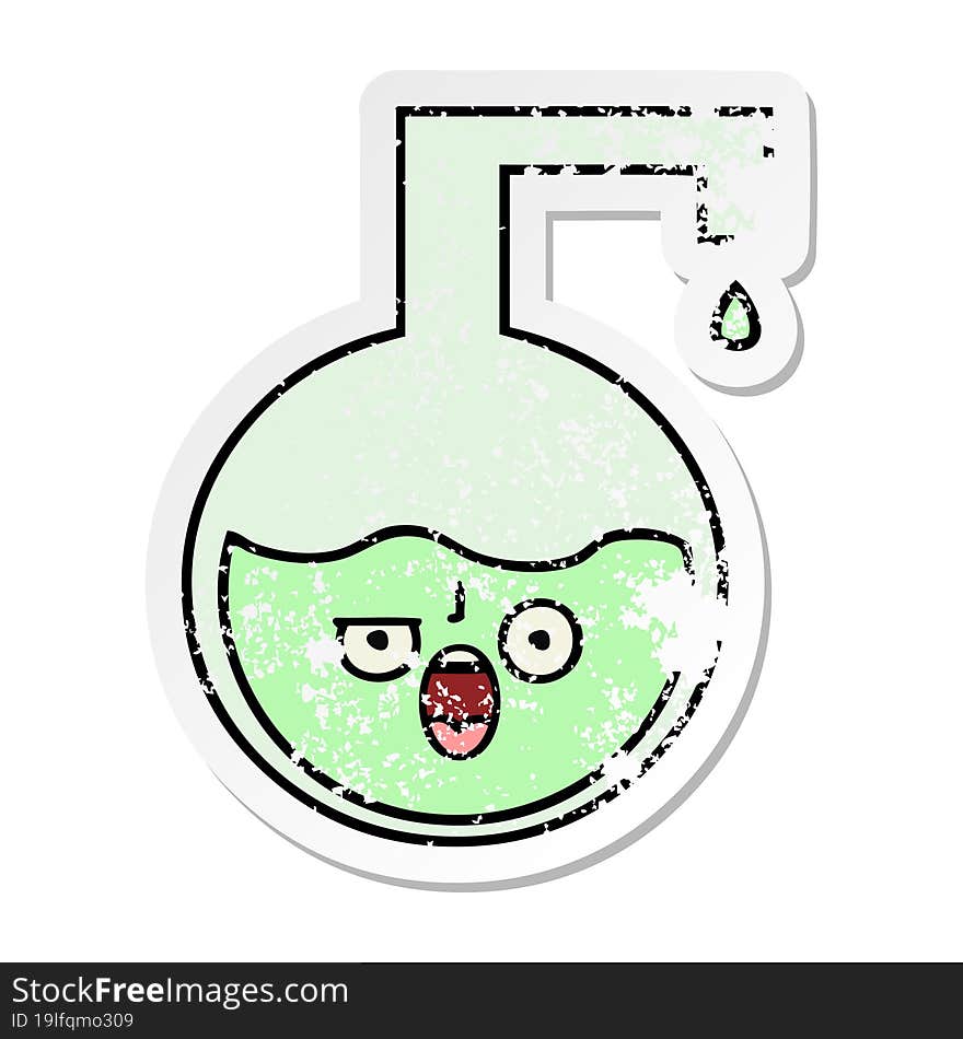 distressed sticker of a cute cartoon science experiment