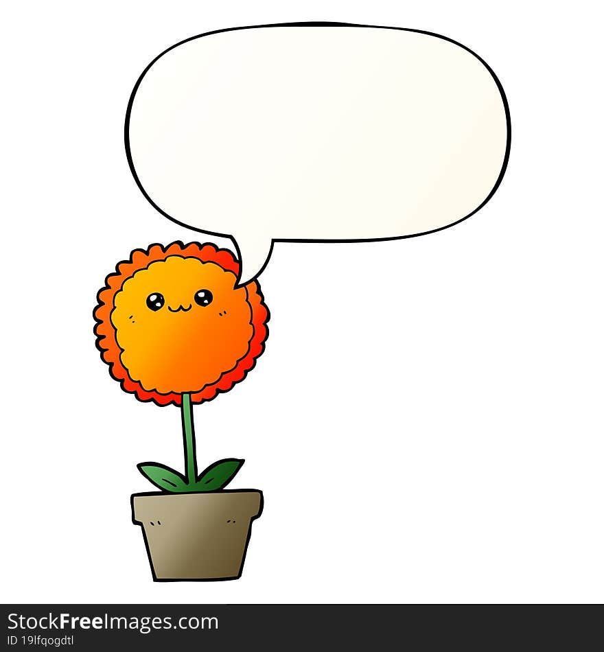 cartoon flower and speech bubble in smooth gradient style