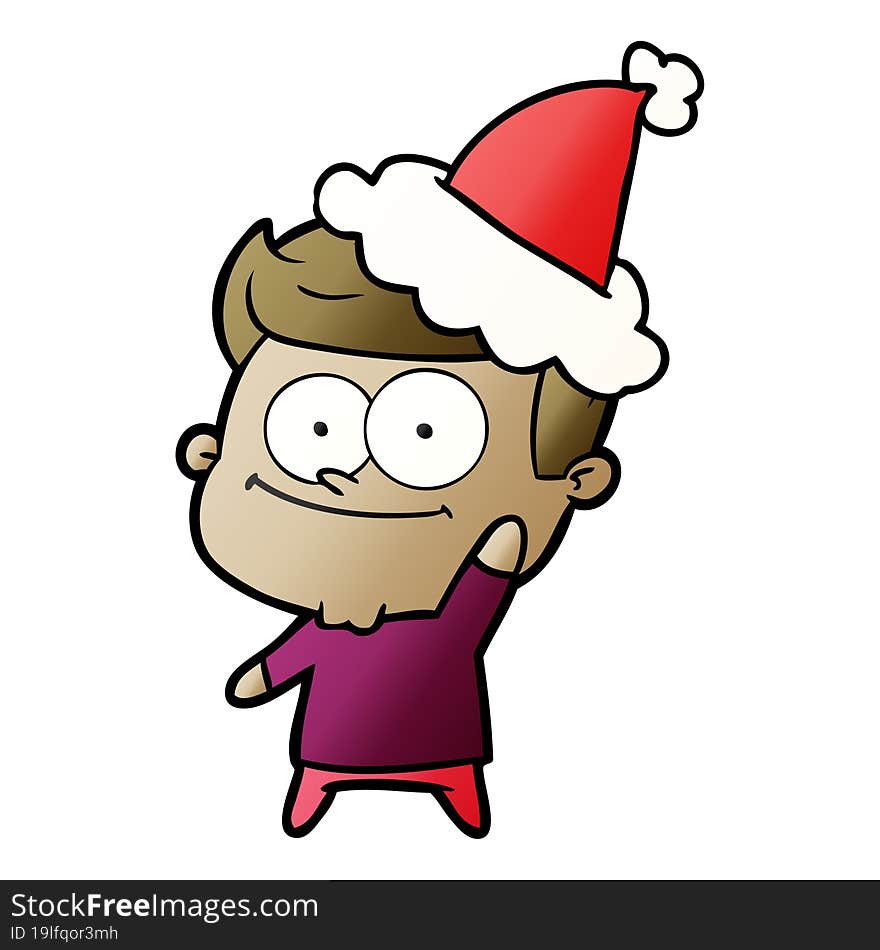 hand drawn gradient cartoon of a happy man wearing santa hat