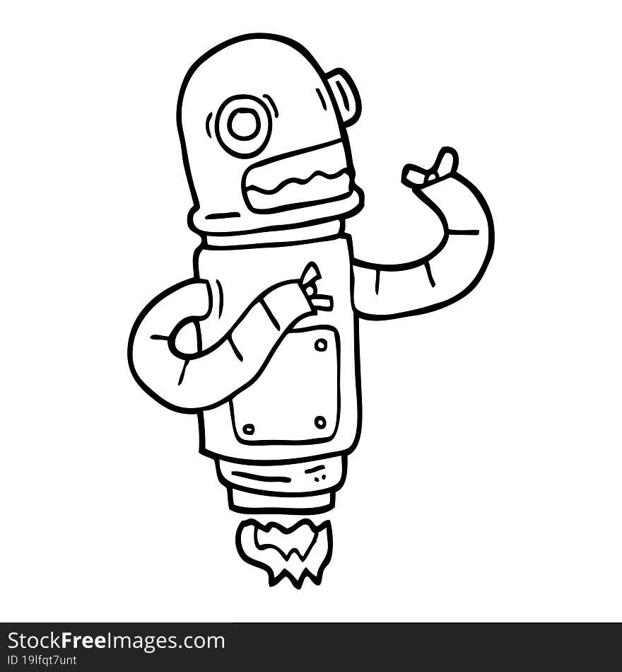 black and white cartoon flying robot