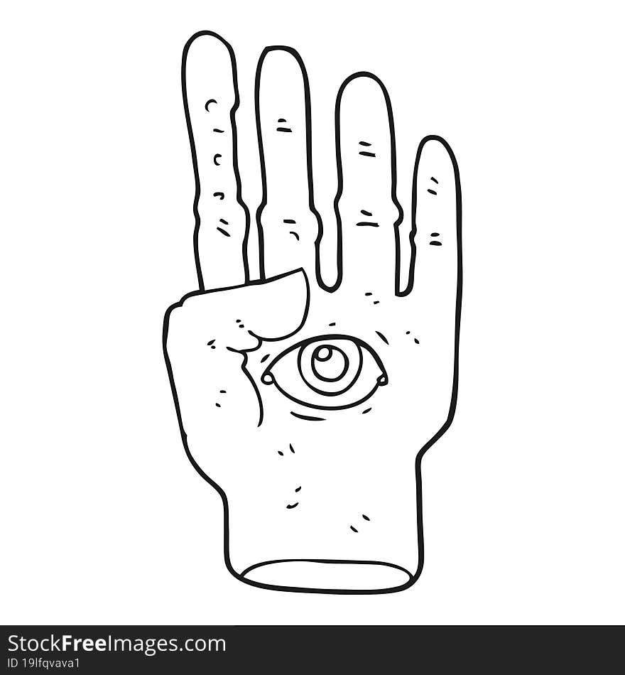 Black And White Cartoon Spooky Hand With Eyeball