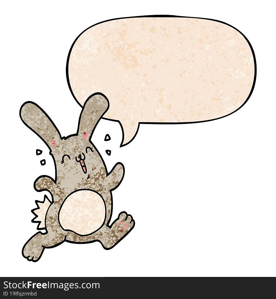 cartoon rabbit and speech bubble in retro texture style