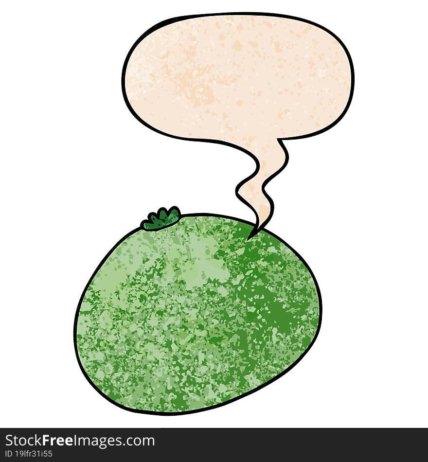 cartoon squash and speech bubble in retro texture style