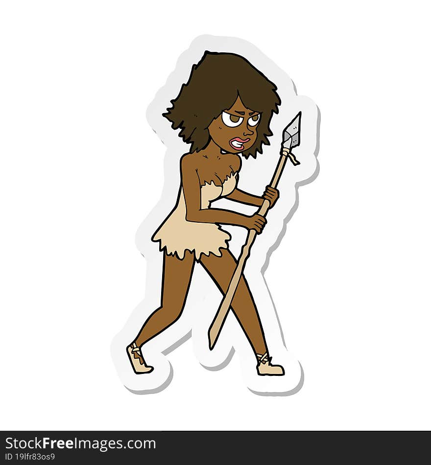 Sticker Of A Cartoon Cave Girl