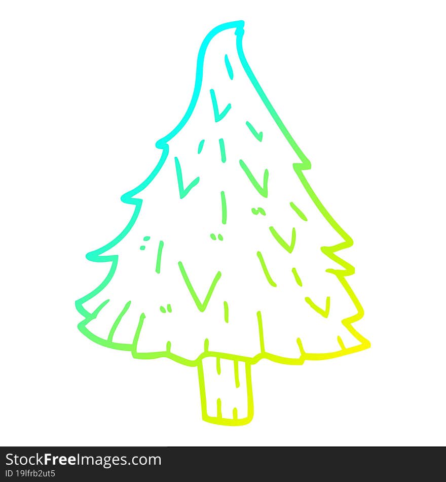 cold gradient line drawing of a cartoon christmas tree