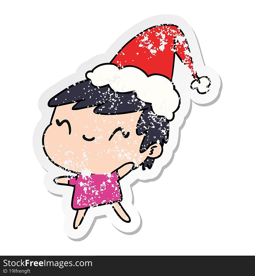 christmas distressed sticker cartoon of kawaii girl