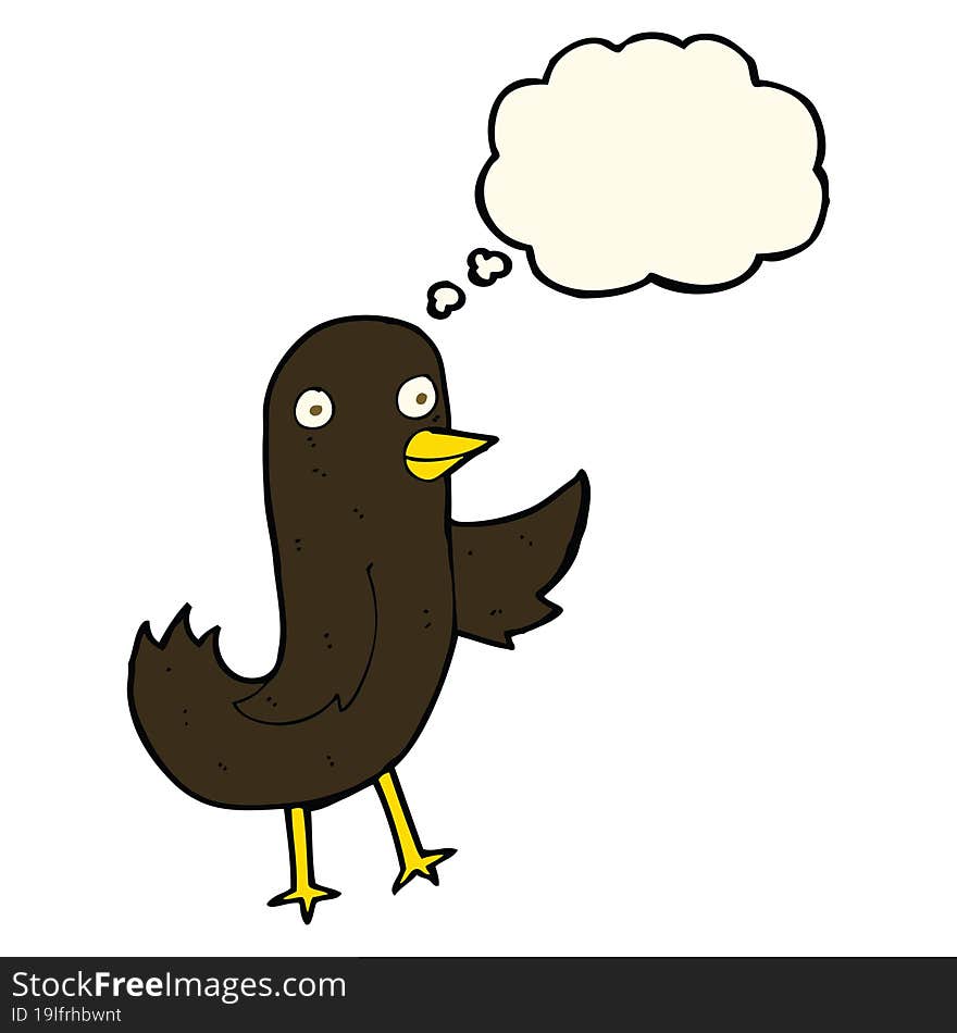 funny cartoon bird with thought bubble