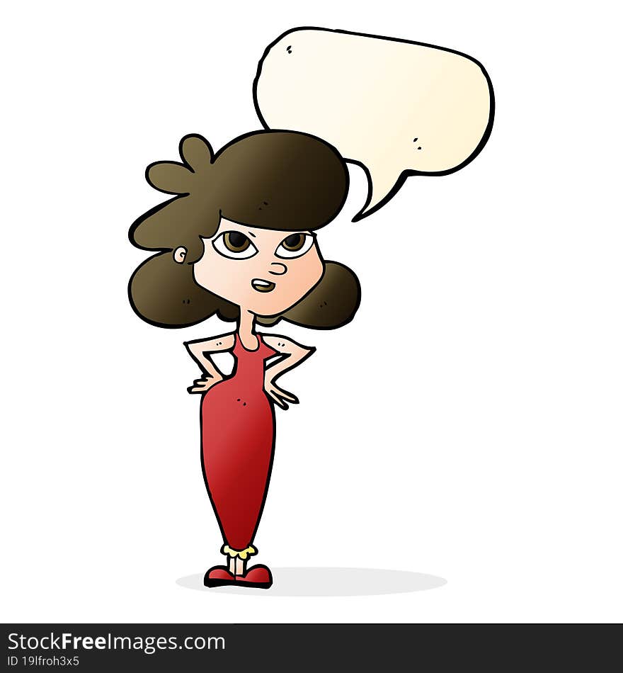 Cartoon Girl With Hands On Hips With Speech Bubble