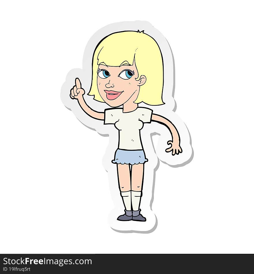 sticker of a cartoon pretty girl with idea