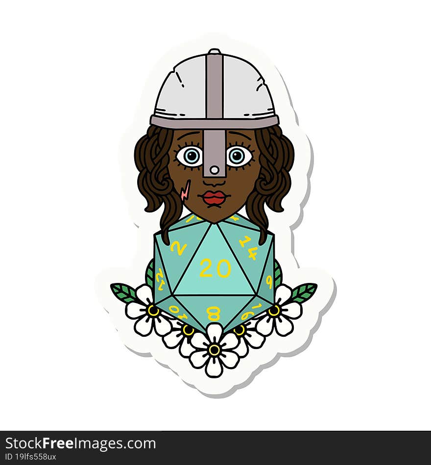 human fighter with natural 20 D20 dice roll sticker