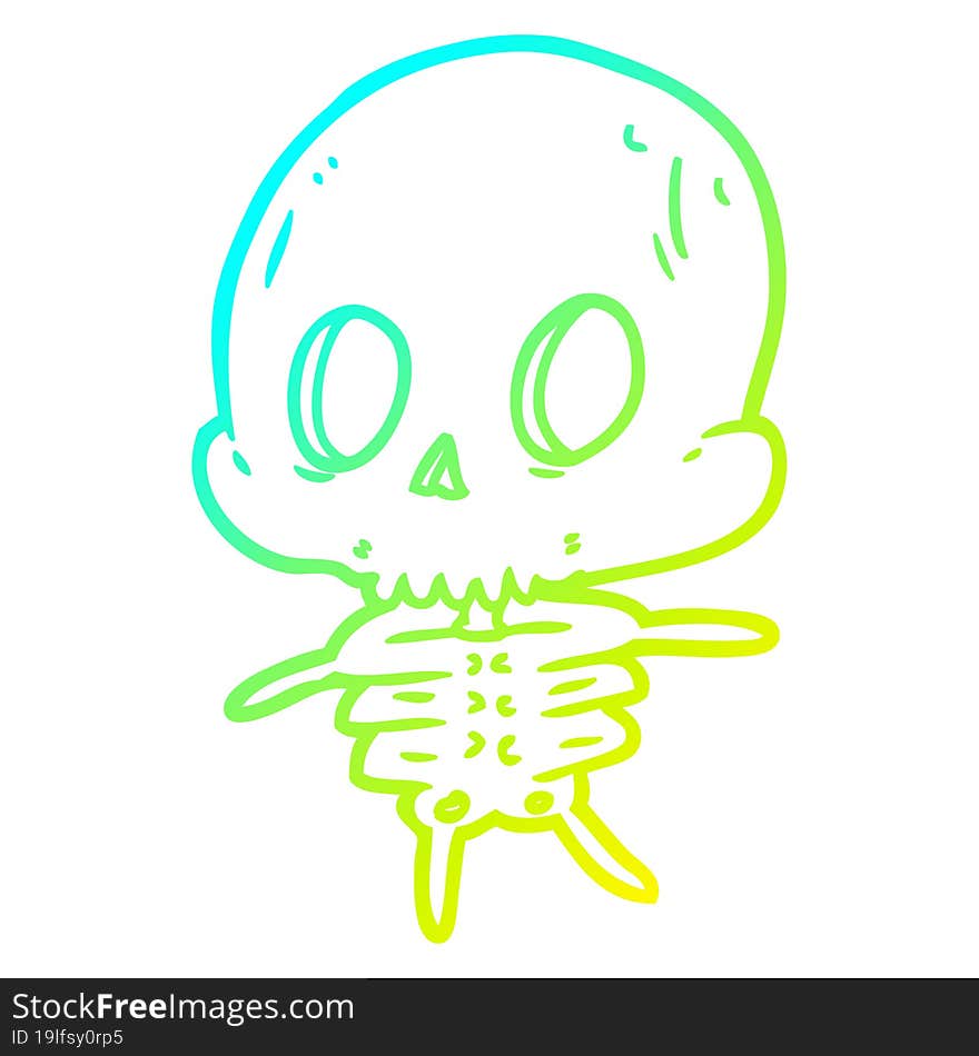 cold gradient line drawing of a cute cartoon skeleton