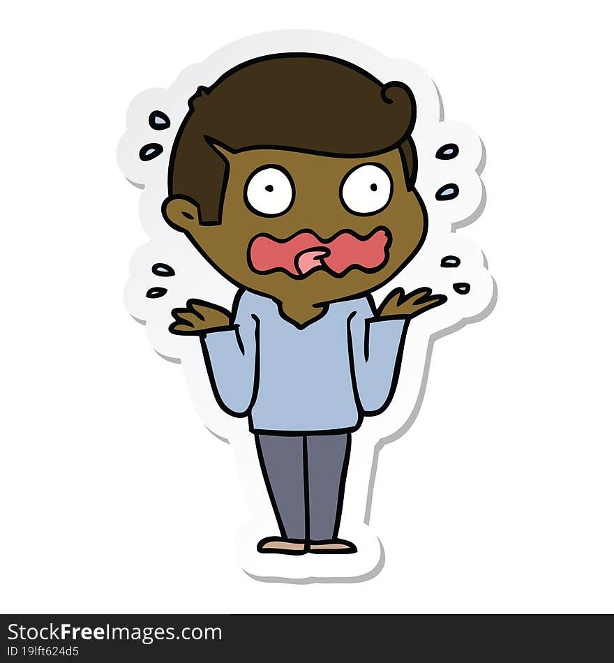 Sticker Of A Cartoon Man Totally Stressed Out