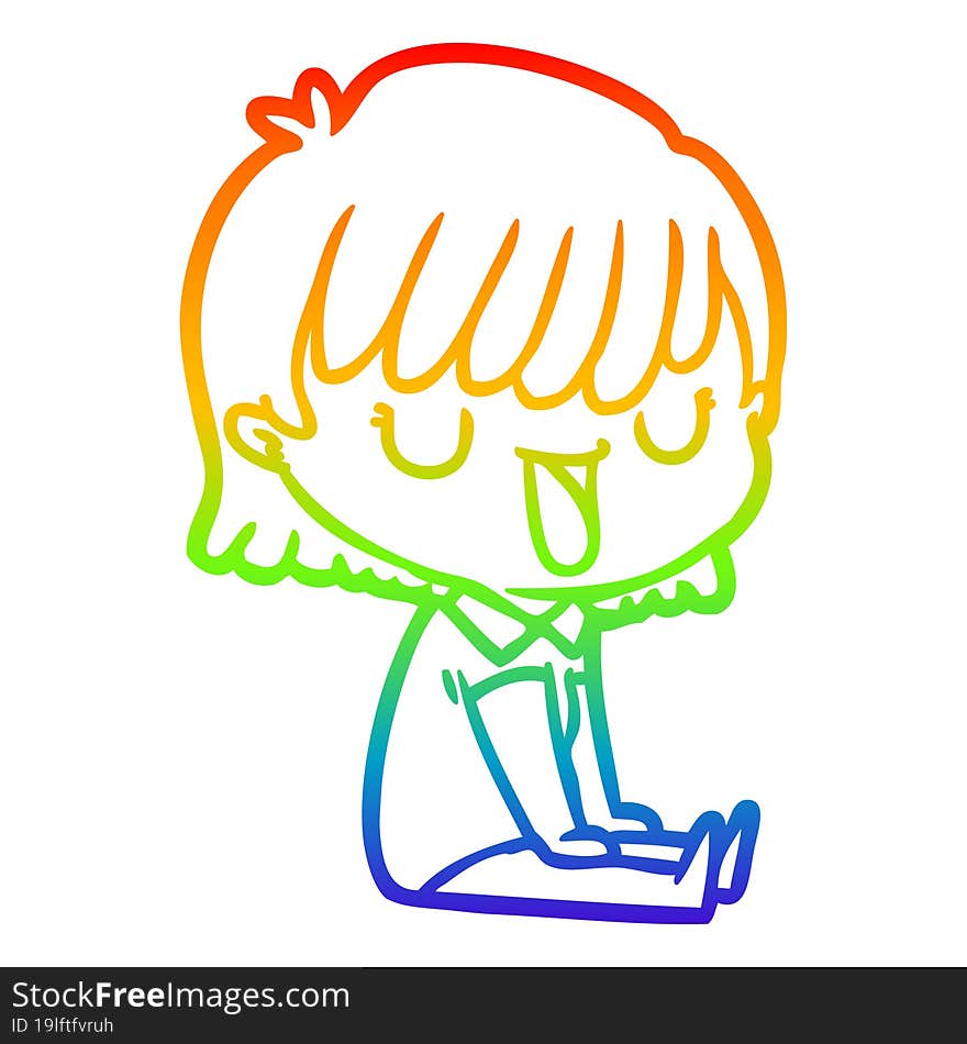 rainbow gradient line drawing of a cartoon woman