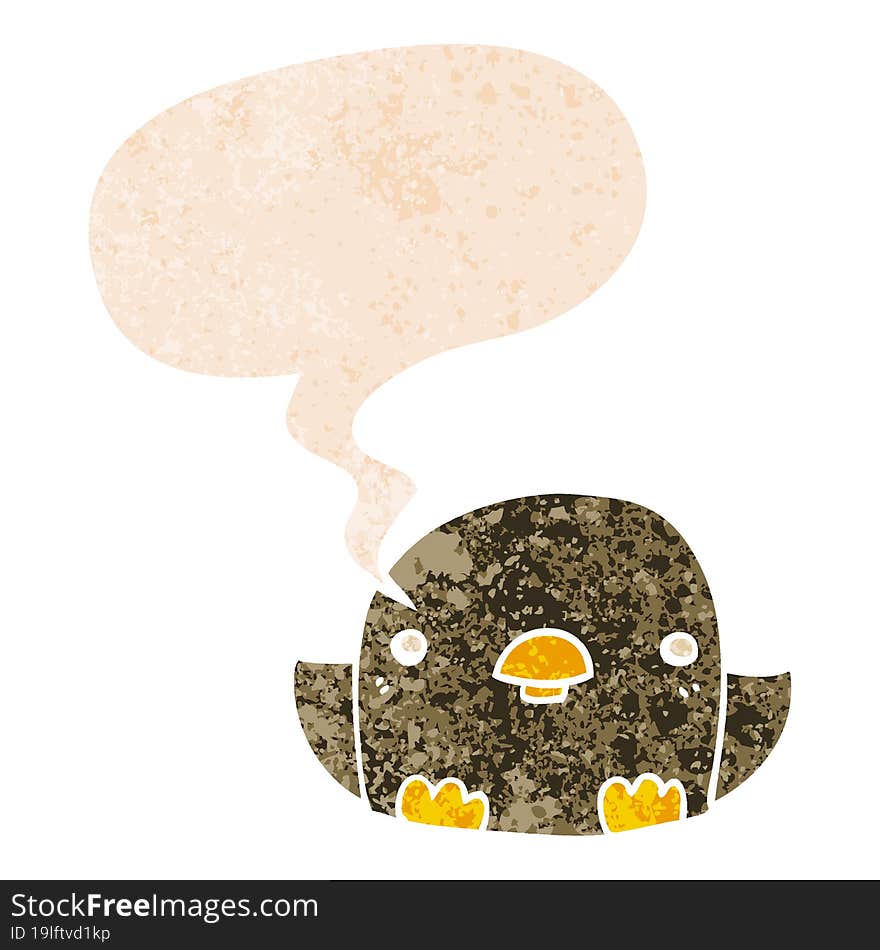 cartoon chick and speech bubble in retro textured style