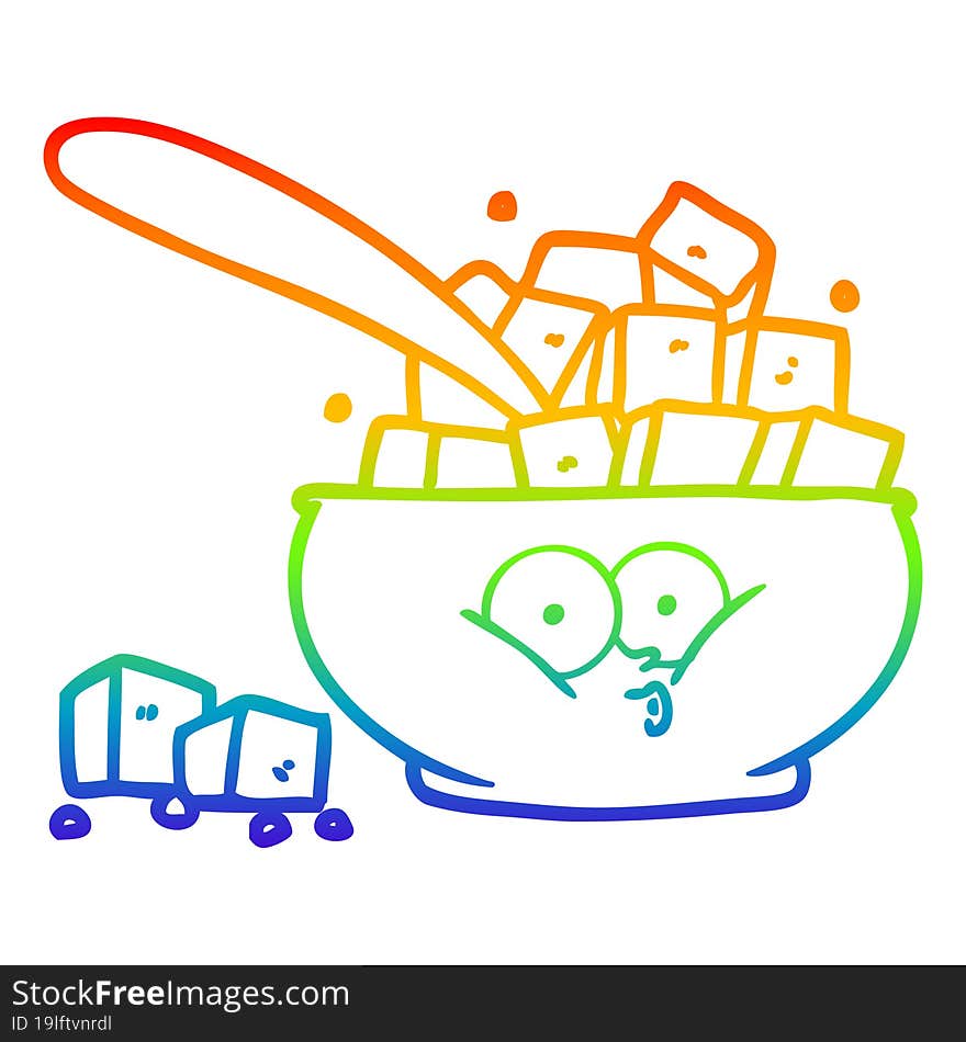 rainbow gradient line drawing cartoon sugar bowl