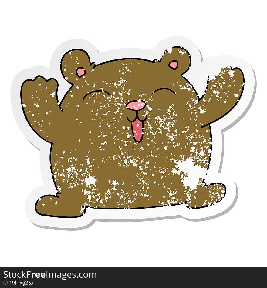 distressed sticker of a quirky hand drawn cartoon funny bear