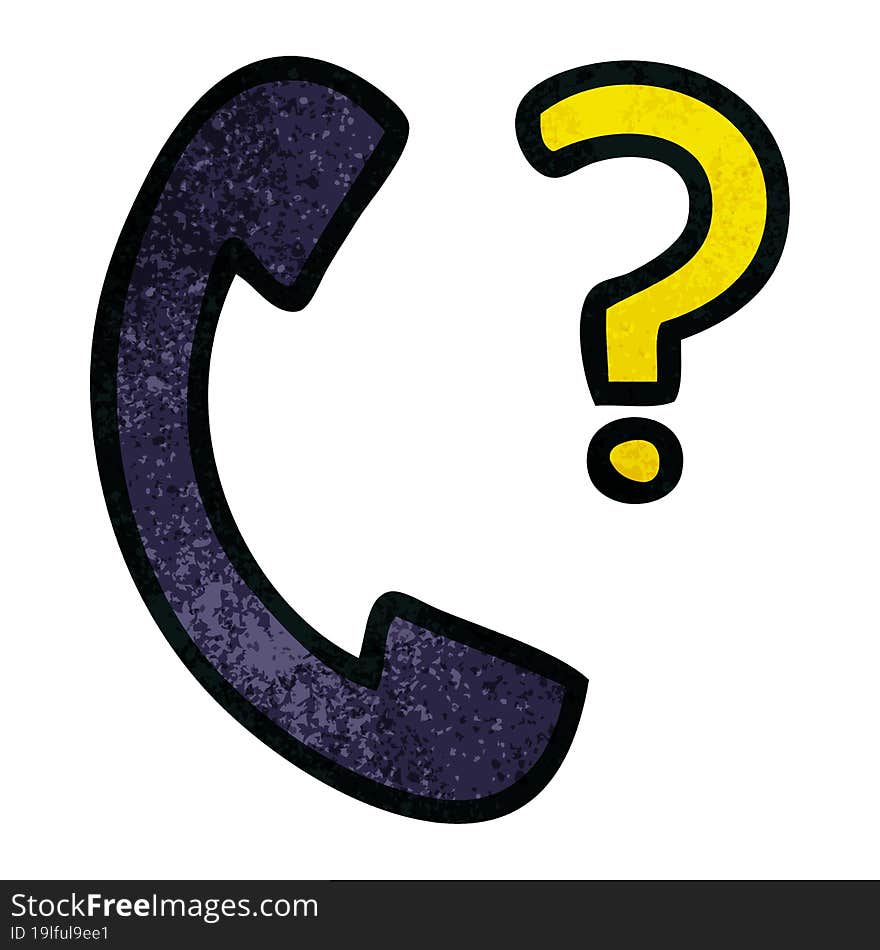 retro grunge texture cartoon telephone receiver with question mark