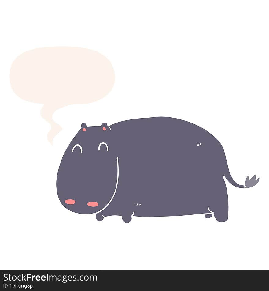 cartoon hippo and speech bubble in retro style