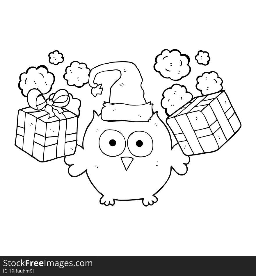 black and white cartoon christmas owl