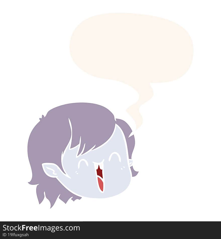 cartoon vampire girl face and speech bubble in retro style