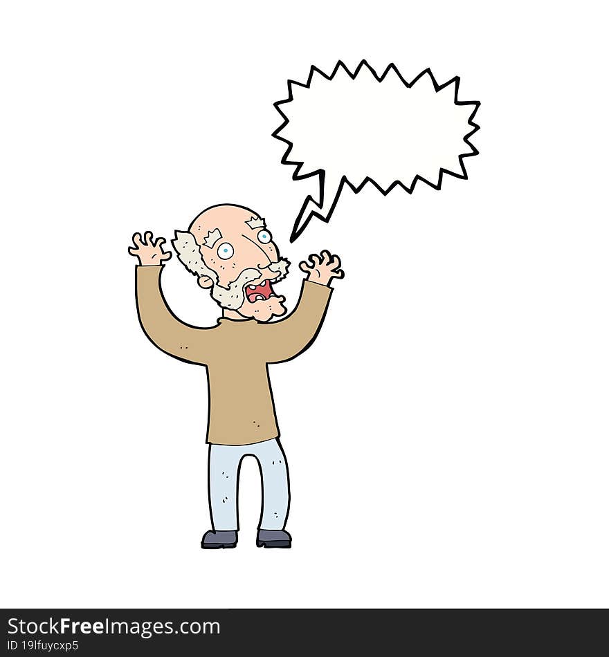 cartoon terrified old man with speech bubble