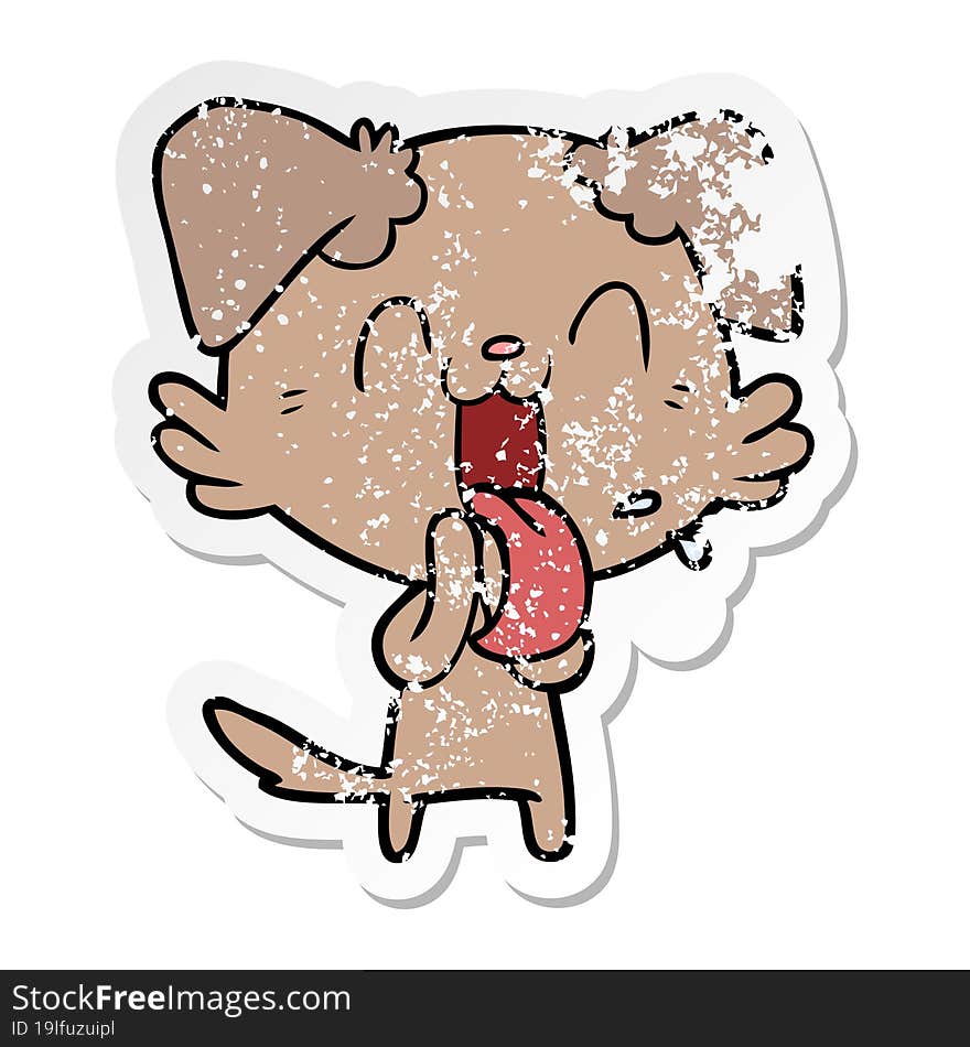 distressed sticker of a cartoon panting dog