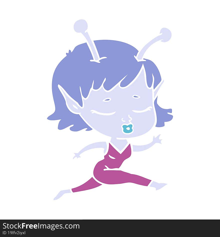 cute alien girl flat color style cartoon