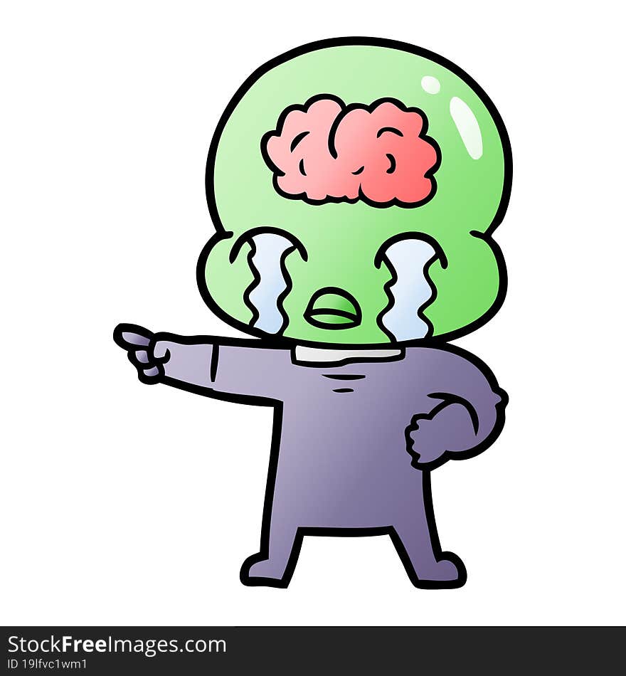 cartoon big brain alien crying and pointing. cartoon big brain alien crying and pointing